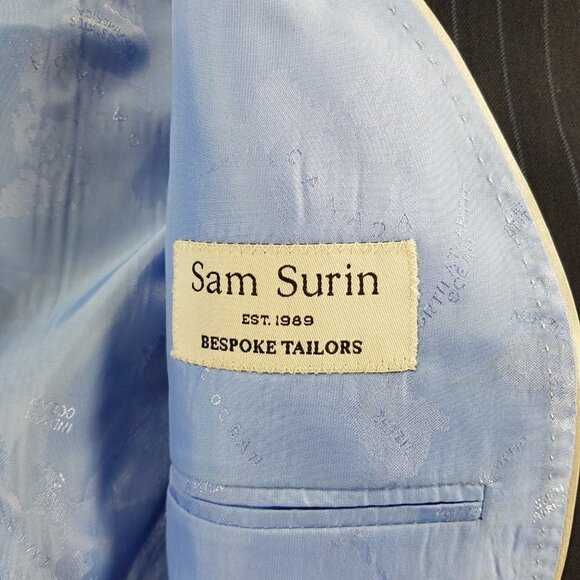 Sam Surin Bespoke Sport Coat 2-Button 44 Blue Pinstripe Surgeon Vented Super 150 - Picture 2 of 16